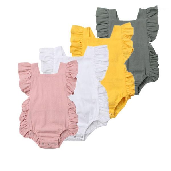 

rompers born baby girls summer bodysuits toddler boys cute ruffle sleeveless jumpsuits princess little kids outfits sunsuit1, Blue