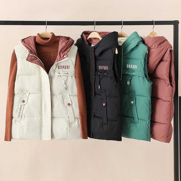 

back season down cotton vest woman short fund 2019 self-cultivation even hat student vest waistcoat1, Black;white