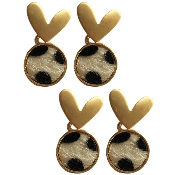 

dangle & chandelier 1 set 2 pairs cow pattern heart shape earrings (assorted color), Silver