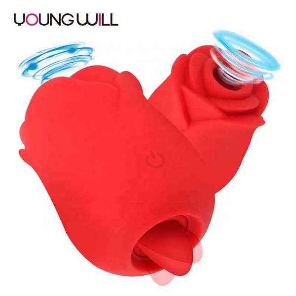 NXY Vibratori Female Sexshop Tongue Lick Clitoral Sexe Vibrador Sucker Sextoys Prodotti per adulti Sex Toys Red Rose Vibratore per donne Masturbatore 0104