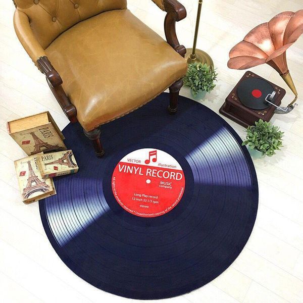 

carpets retro cd disc round carpet 3d printing music recording living room bedroom mats children's bedside home decor1