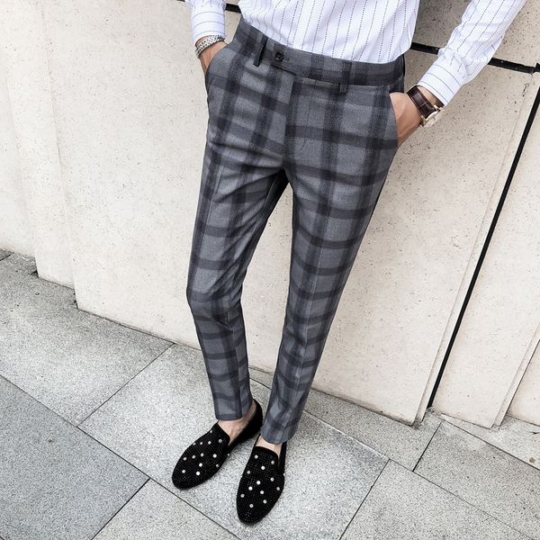 

2020 hombre pantalones trellises man suit british style men pantalon homme autumn dress in men's pants aknh, Black