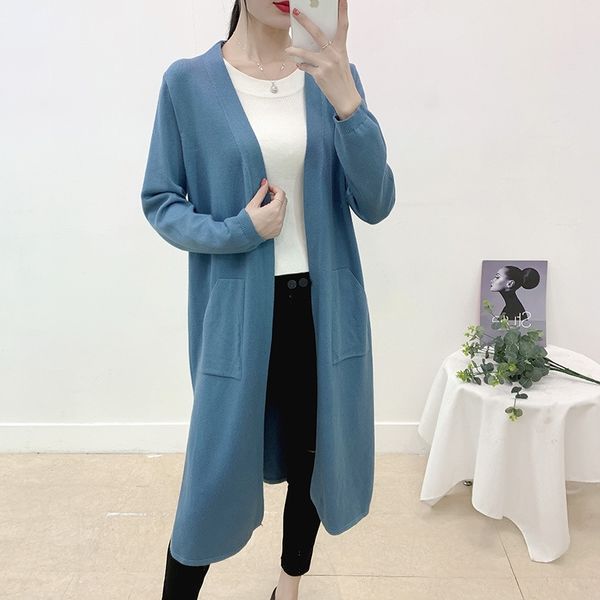 

2020 autumn winter drawstring knit cardigans women midi long sweater cardigan female outwear jacket coat with pocket new yjk5, White;black