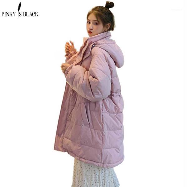 

pinkyisblack 2020 new winter jacket women fashion stand collar oversize chic coat loose warm hooded parka long winter coat women1, Black