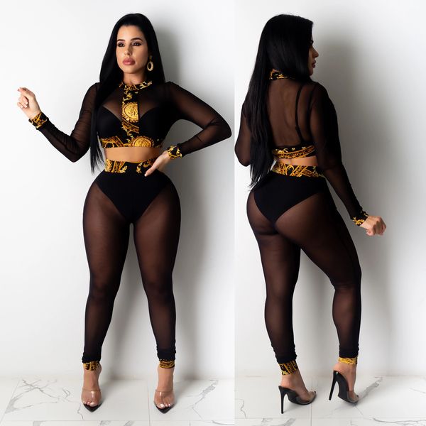 

summer women designer clothes womens court printing stitching mesh pants set black, Gray