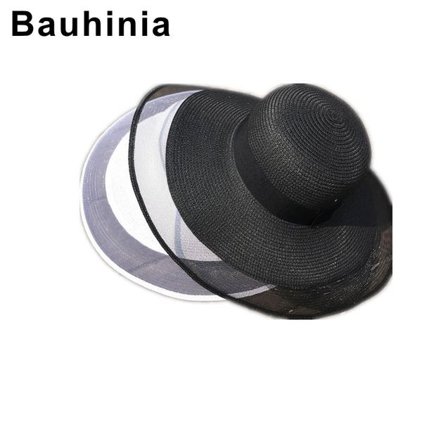 

bauhinia white beach hat female sunscreen seaside big brimmed hat can be folded at will, vacation sun hat, travel wild mesh, Blue;gray