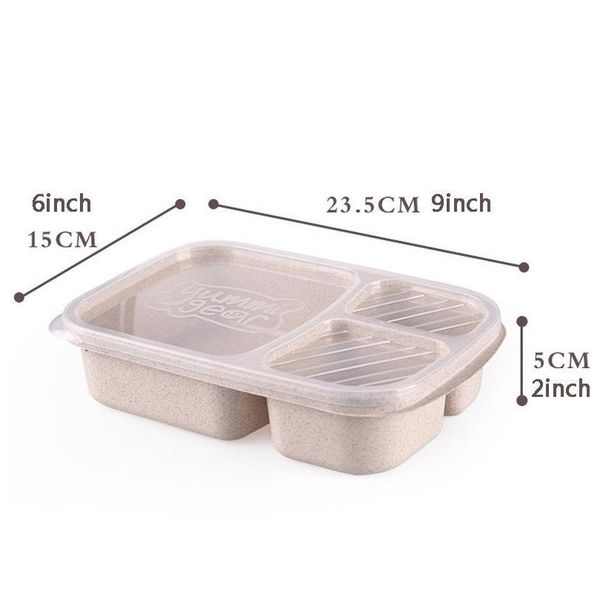 

3 grid wheat straw lunch box microwave bento box food grade health lunch box student portable fruit food storage jllxgg home003