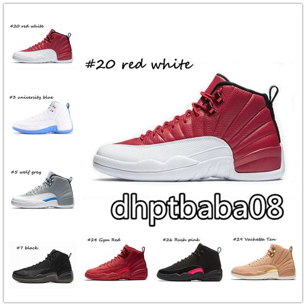 

jumpman black university gold 12 basketball shoes white dark grey reverse flu game 12s iridescent reflective sunrise mens sneakers trainers, White;red