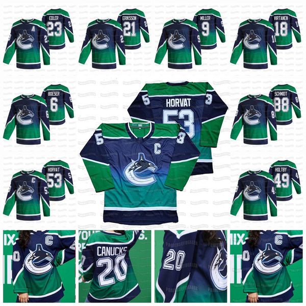 

vancouver canucks 2021 reverse retro quinn hughes braden holtby nate schmidt bo horvat brock boeser elias pettersson henrik sedin jersey, Black;red