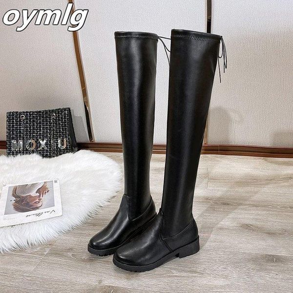 

2020 winter leather boot fashion back zipper non-slip wear-resistant increase height warm women over the knee boots, Black