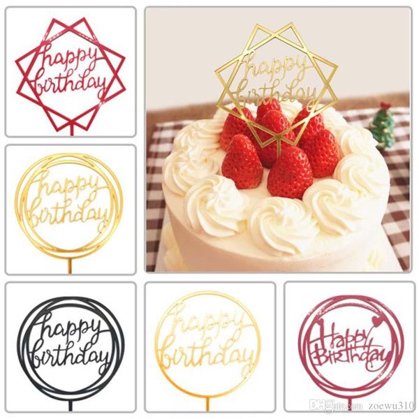 Vendita Torta Buon Compleanno Decorazione Inserita Bandiera Acrilico Cake Topper Forniture per feste Multi Stili Decor Acrilico Cake Toppers WDH0947 T03