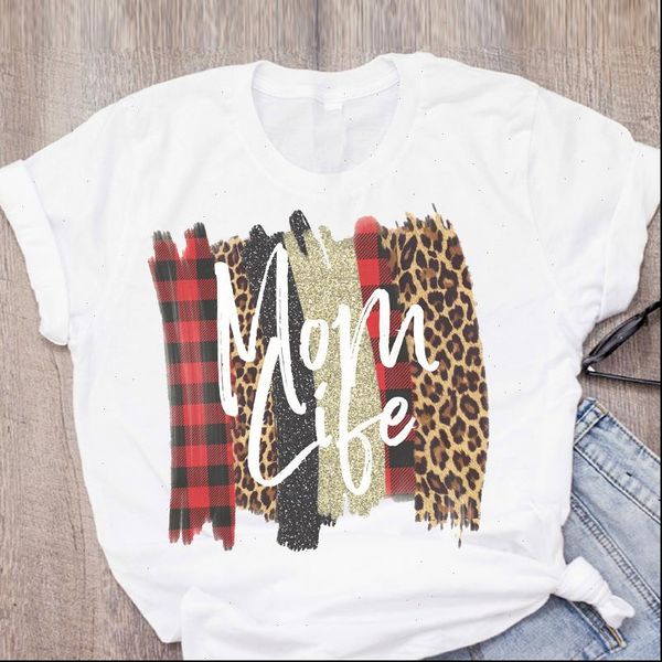 

women casual mama leopard plaid fashion mothers day lady girl womens clothing t shirt tees female t shirt, White
