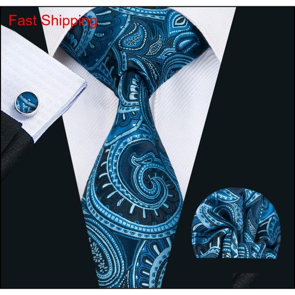 

classic silk mens neckties blue tie sets paisley men ties tie hanky cufflinks jacquard woven business meeting qylcgg nana_shop, Black;blue