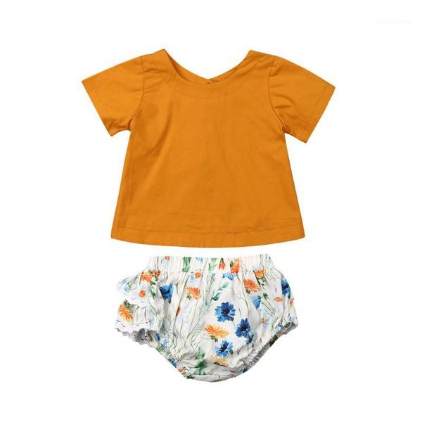 

summer baby girl set mustard t-shirt + shorts sets for kids children suit fashion kids clothes1, White