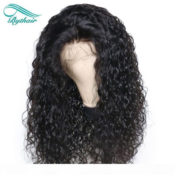 

bythair brazilian curly 360 lace frontal wigs lace front human hair wigs pre plucked with baby hair remy brazilian full lace wig, Black