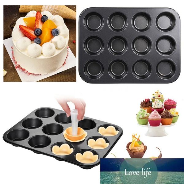 12 Mulden Kohlenstoffstahl Kuchenform Muffin Cupcake Backform Tablett Antihaft-Fondant Kekse Schokoladenform Backwerkzeug
