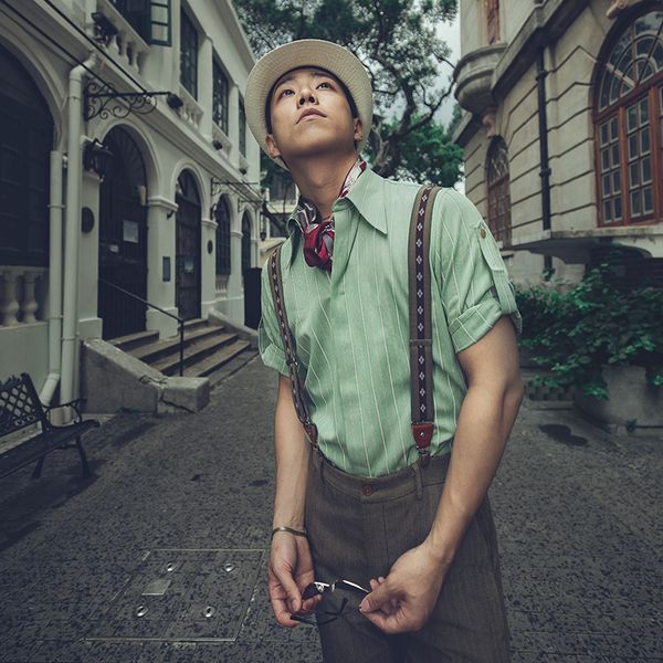 

soarin british short men's vertical stripe handsome and easy to wear wrinkle resistant 7-point medium sleeve shirt casual