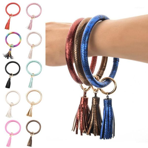 

keychains fashion o-ring wear bracelet keychain for women gifts trendy simple circle wristlet wristband key ring bangle jewelry1, Silver