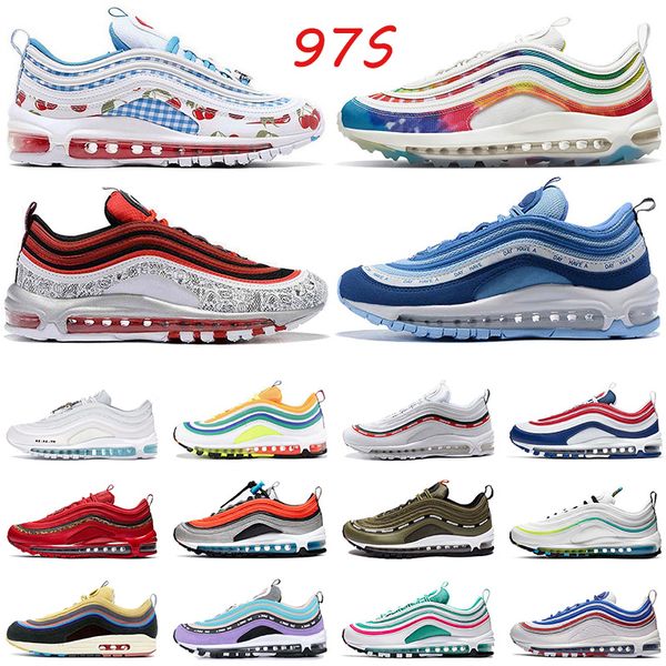 

2020 selling 97s womens mens running shoes golf tie dye indigo storm black gs sky triple white iridescent sneakers outdoor trainers
