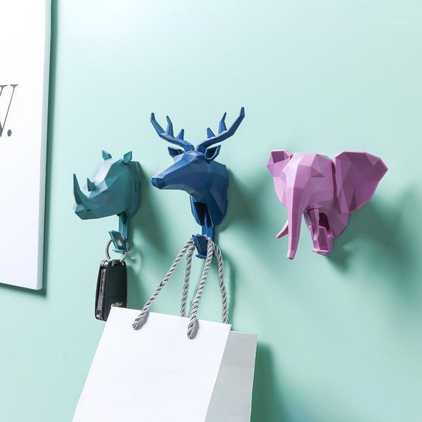 

hooks & rails wall hanging hook elk head antlers elephant sticky hat scarf key deer horns hanger rack home accessories decoration1