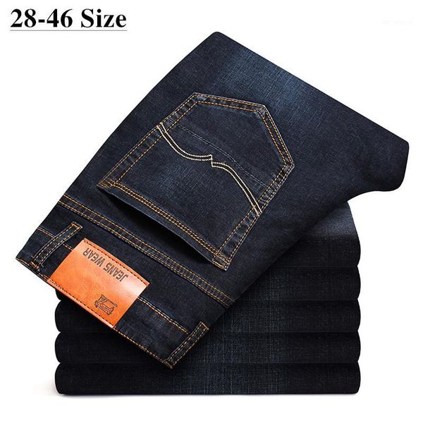 

men's classic basic jeans business casual elastic slim fit denim trousers male brand pants black blue1, Blue