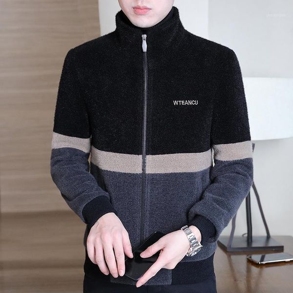 

2020 new men's autumn coat korean mink cool casual jacket winter short woolen coat1, Black