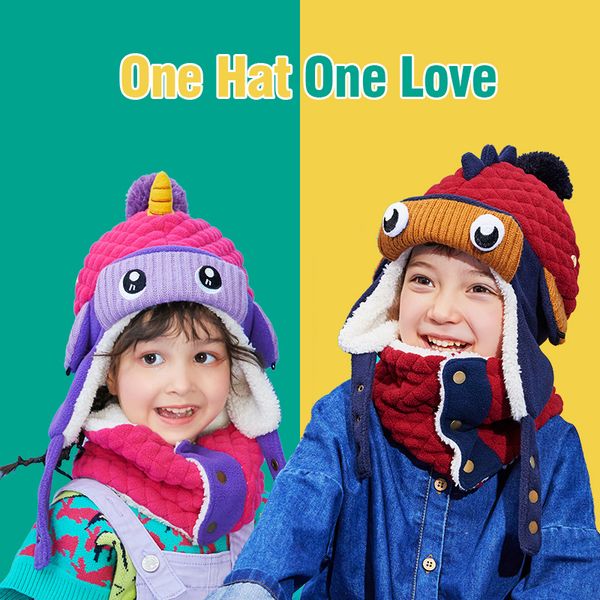 

winter children warm ear protection trapper hat set cute outdoor windproof ushanka hats boys girls kid cap new year gifts hat yl0182