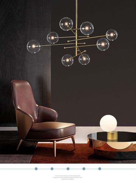 

modern design glass ball chandelier 6 heads clear glass bubble lamp chandelier for living room kitchen black/gold light fixture