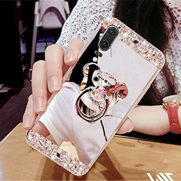 

for huawei y3 y5 y6 y9 y7 prime 2019 mirror crystal case ring phone cover mate 20 30 10 lite 9pro p smart z coque