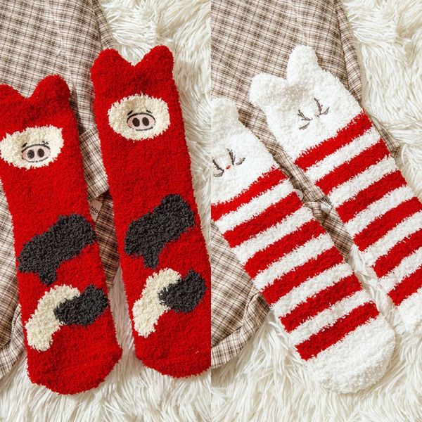 

ns8la are 3d women's embroidered coral velvet cartoon socks new breathable and thickenedlovely mid tube sleeping socks in autumn and wi, Black