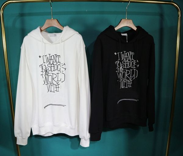 

2020 autumn winter europe france paris i want to shock the world embroidery hoodie men women cotton casual street hooded sweatshirt jumper, Black