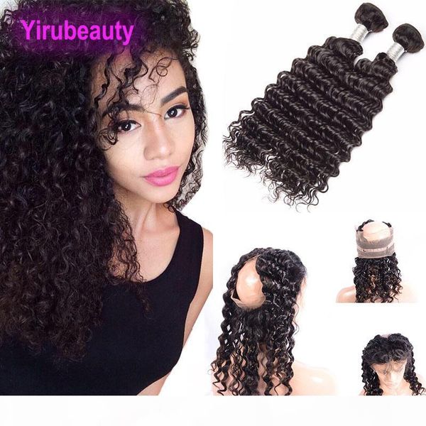 

indian 2 bundles with pre plucked 360 lace frontal human hair wefts with closure 3 pieces lot frontal with 2 bundles, Black;brown