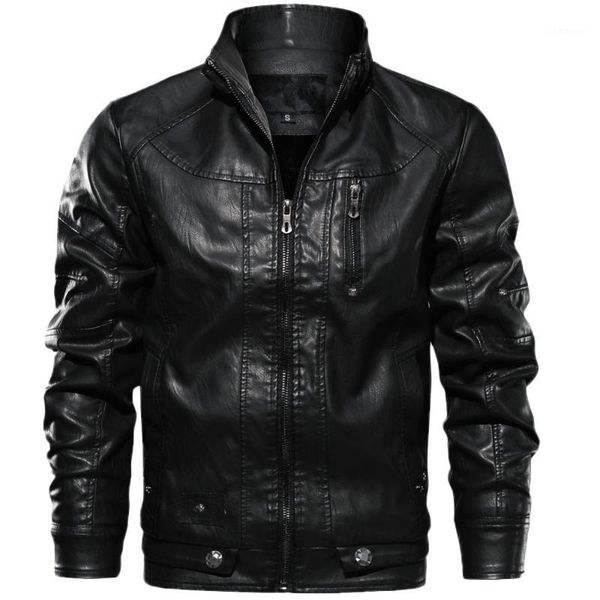 

men autumn winter casual comfortable slim long sleeve solid stand zipper leather jacket h08211, Black;brown