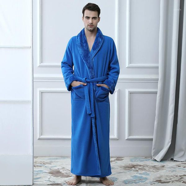 

blue robe for men v-neck thick chilly winter bathrobe warm flannel robe ankle-length long robes with pockets1, Black;brown