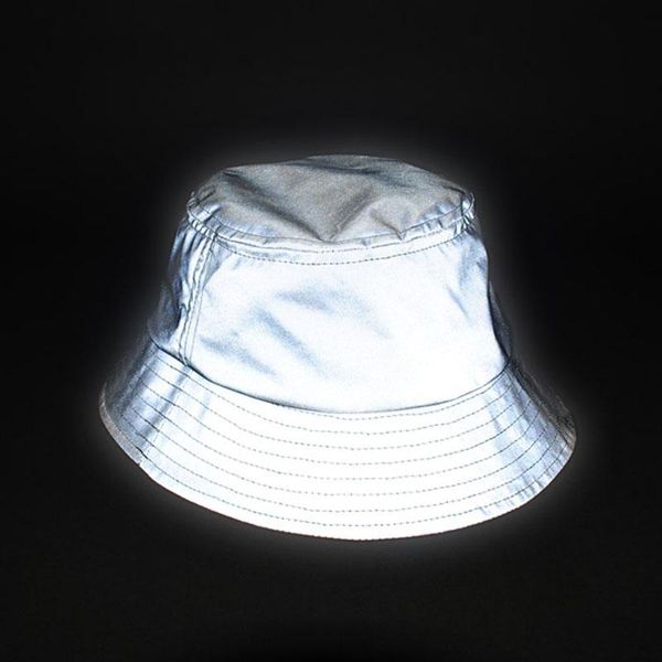 

cloches aolamegs men women hip hop reflective bucket hat outdoor sporting high visibility hats casual fishing cap
