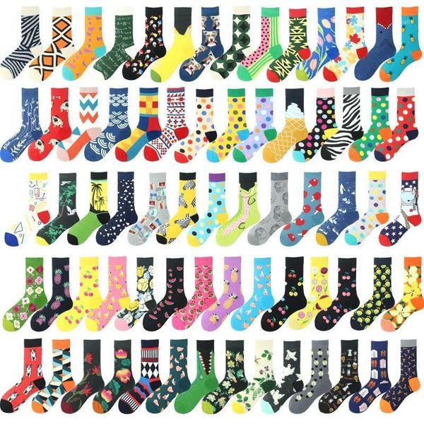 

cotton funny socks men ice cream watermelon lemon cherry flower personality happy art painting female sokken oil christmas gifts1, Black