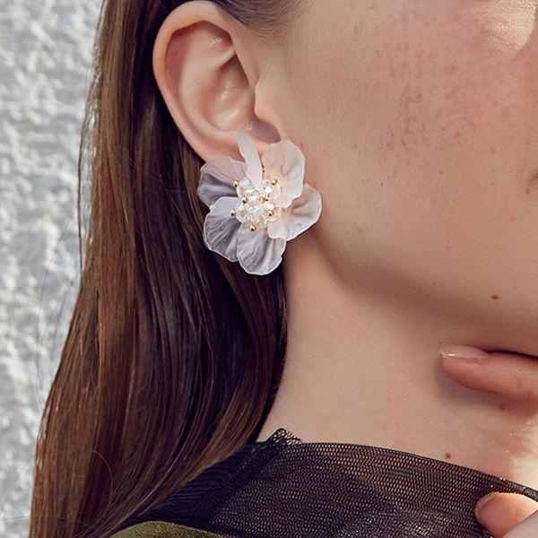 

aensoa korean white hyperbole flower earrings for women 2020 new cute sweet acrylic big irregular floral earrings trendy jewelry1, Golden;silver