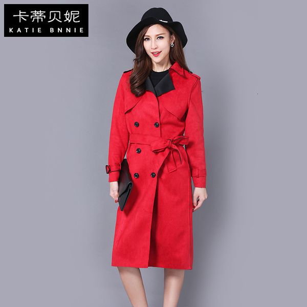 

new spring and 2021 autumn plus size venison skin on the thick knee trench female fat coat sister asou, Tan;black