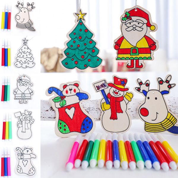 

wooden diy christmas pendant children's crayons educational parent-child game oct 7th