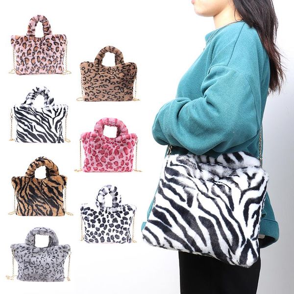 

winter shoulder bag female leopard bag chain large plush handbag soft warm