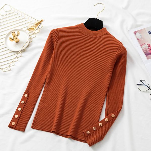 

casual autumn winter women thick sweater pullovers long sleeve button o-neck chic sweater female slim knit soft jumper 200924, White;black