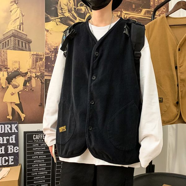 

2020 autumn new waistcoat vest big fat trend coat loose men's top, Black;white