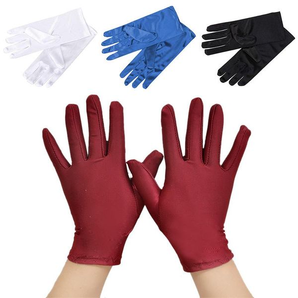 

five fingers gloves summer spandex short women black white thin driving sunscreen elastic stretch mittens anti-uv dance dressy, Blue;gray