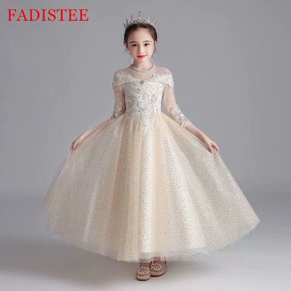

fadistee champagne floor-length lace pretty flower girl dresses vestidos lace baby girl infant dress kids formal wear girls dress, White;blue