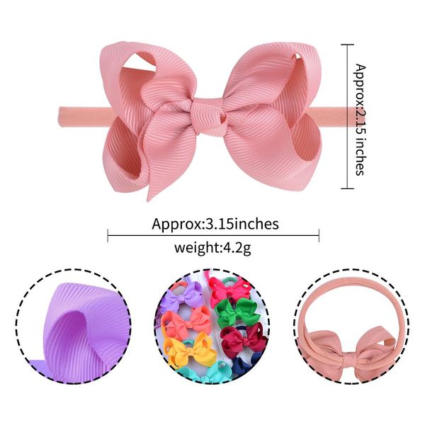 

25pcs/lot solid nylon ribbon bowknot baby headband for girls elastic hair bands handmade turban headwear kids hair accessories q sqcisp