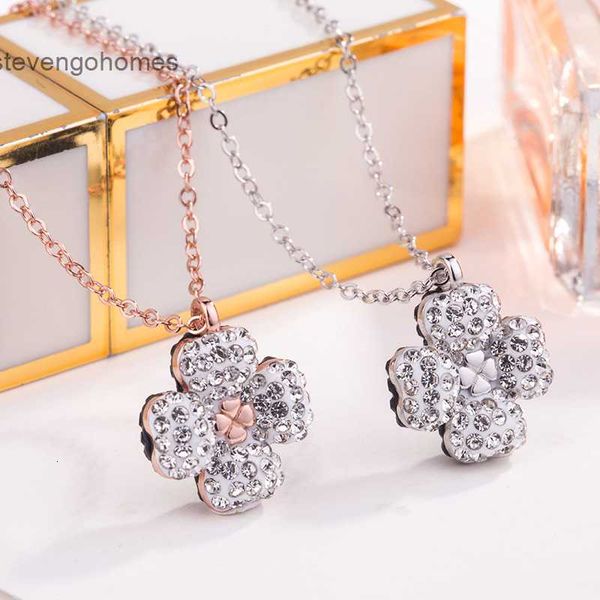 

zircon korean fashion double black and sided white pendant for women's with four leaf clover necklace, Silver