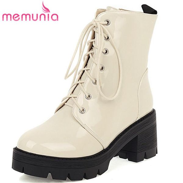 

memunia 2020 new fashion casual shoes women boots round toe square heel platform shoes autumn winter ankle boots woman, Black