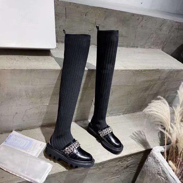 

boots vallu 2021 winter high tube wool fashion high-end big chain non-slip outsole motorcycle women outdoor, Black