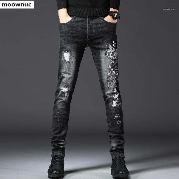 

2020 new style mens denim jeans men embroidery full length pants with slim fit pencil pants fashion classic black men's jeans1, Blue