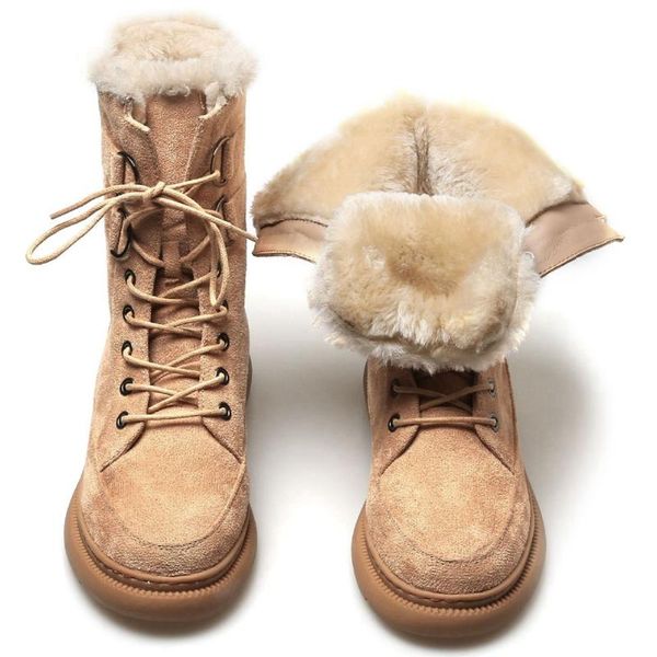 

high-quality big size 43 cold winter keep warm add fur snow boots shoes women shoelaces casual motorcycles boot, Black
